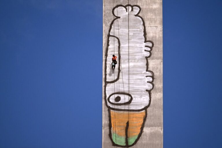 painters-abseil-to-erase-giant-pam-the-bird-graffiti,-despite-9,500-signatures-to-keep-it
